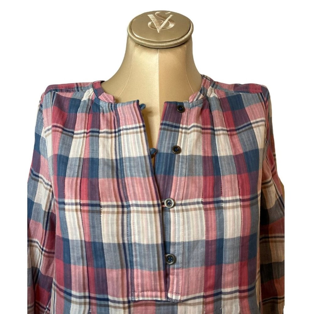 NWT Anthropologie Holding Horses Plaid Tunic Size 2 Pink Roses - Picture 2 of 7